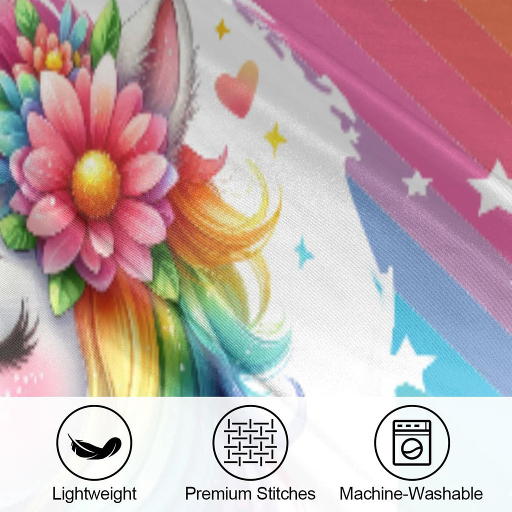Satin Pillowcase for Hair and Skin Flower Rainbow Unicorn Soft Silk Pillow Case with Envelope Closure Cooling Pillow Cases Slip Standard…