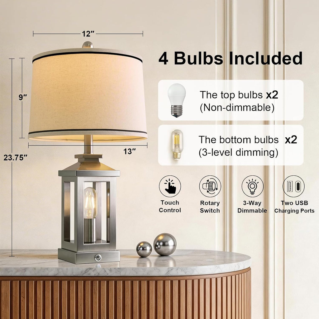 G-SAFAVA 24" Table Lamps for Living Room Bedroom Modern Metal Bedside Lamps Set of 2 Nightstand Lamp for Night Stands 3 Way Dimmable…