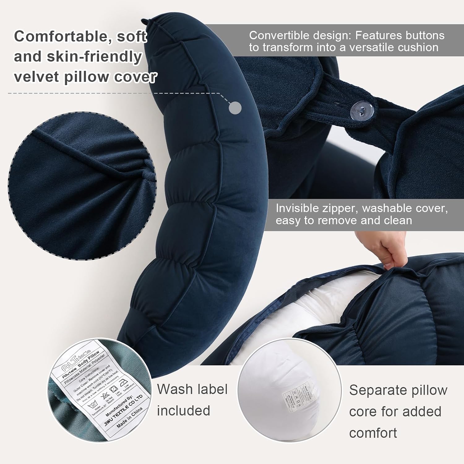 Peallow(Pat. Pend) – Long Round Body Pillow for Adults, Bolster Pillow for Sleeping, Soft and Supportive Pillow for Sleeping & Lumbar…