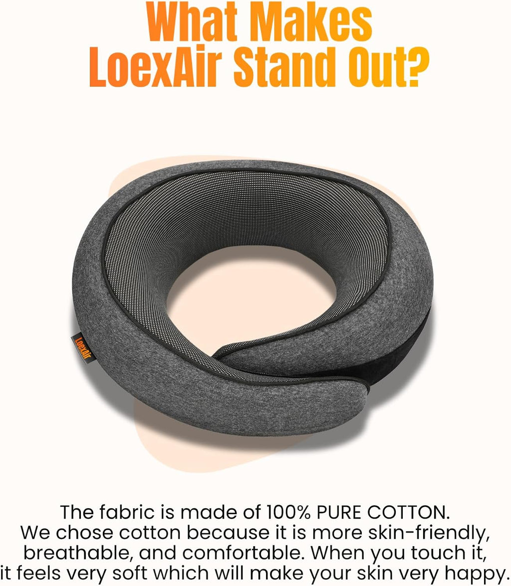 LOEXAIRTM Travel Pillow, Neck Pillow Travel for Airplane, Car - 100% Cotton Fabric & Memory Foam Plane Pillow, Lightweight & Easy-to-Carry…
