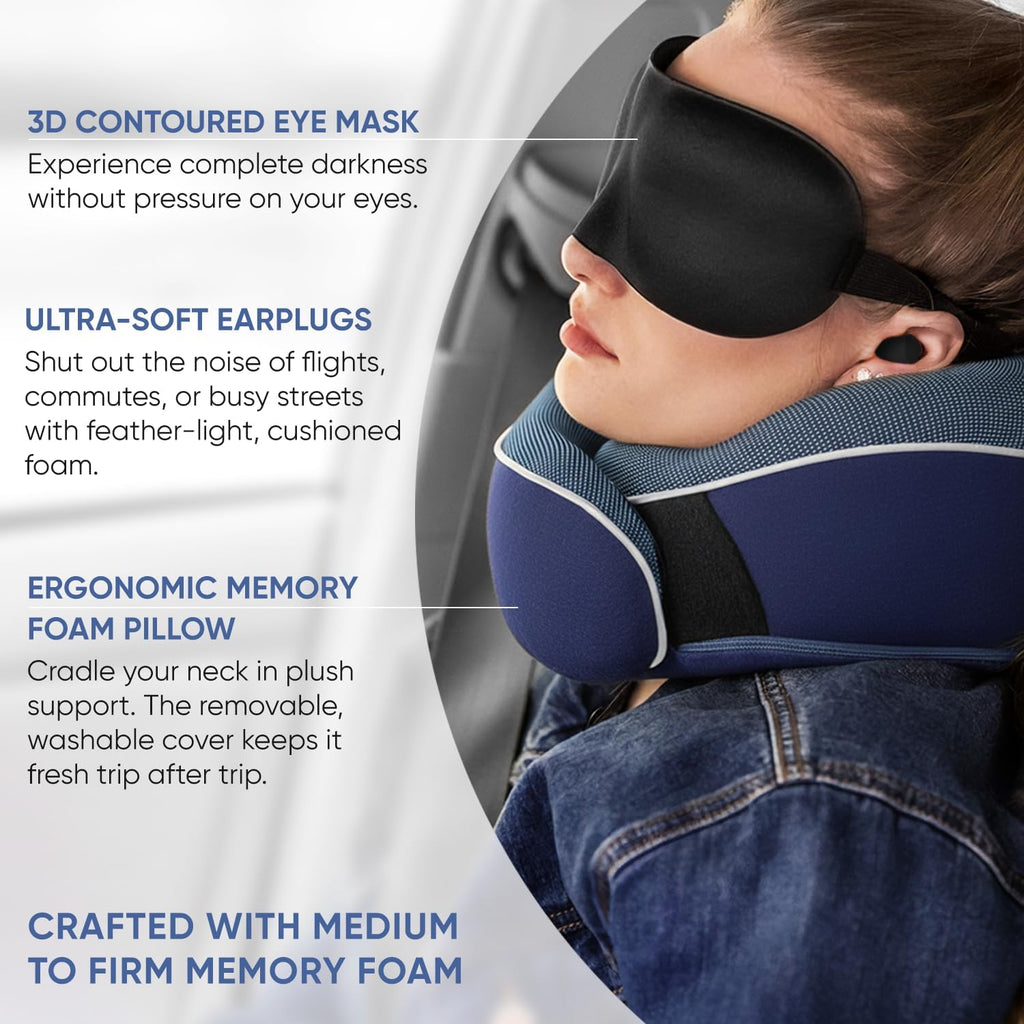 Proglobe Orthopedic Neck Pillow Travel Neck Pillows for Airplanes, Memory Foam Kit, Updated Resting Material, Airplane Travel Set with 3D…