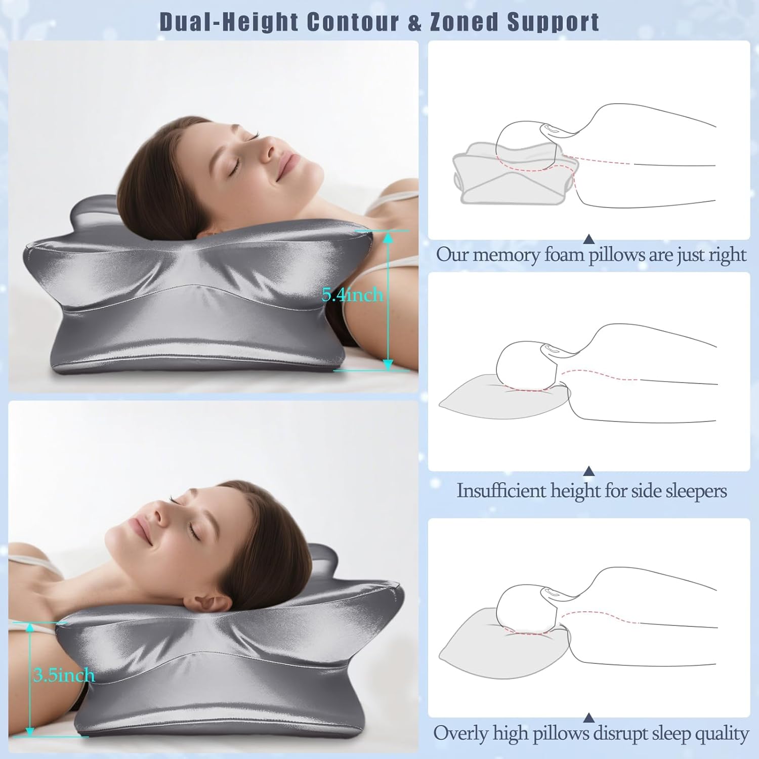 CCidea Cervical Neck Support Pillow for Sleeping & – Ergonomic Contour Memory Foam Pillows for Side/Back/Stomach Sleepers, 2 Heights with R…