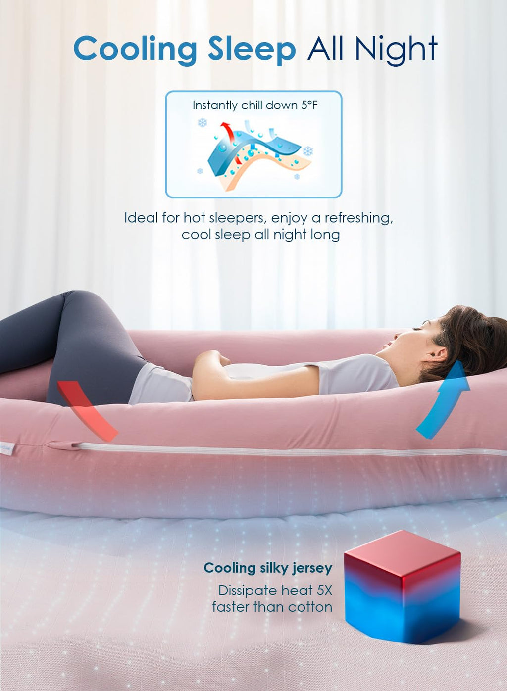 QUEEN ROSE Extra Long Pregnancy Pillows, 60 Inch U Shaped Body Pillow for Sleeping, Cooling Maternity Pillow for Pregnant Women, Body…
