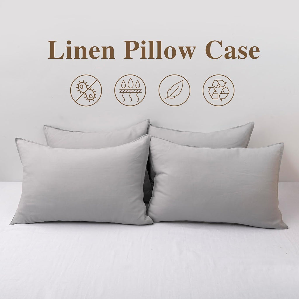 Chuffed Linen Pillowcases 2 Pack 100% Linen Standard Pillow Cases, Breathable and Cooling Washed Pillowshams with Zipper Closure, 20x30 Inc…