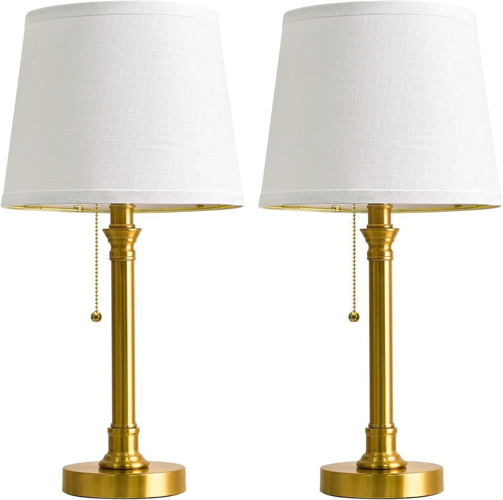 Oneach 19.5" Gold Table Lamp Set of 2, Small Bedside Table Lamps with USB A+C Charging Ports, Pull Chain Switch, Brass Modern Nightstand…
