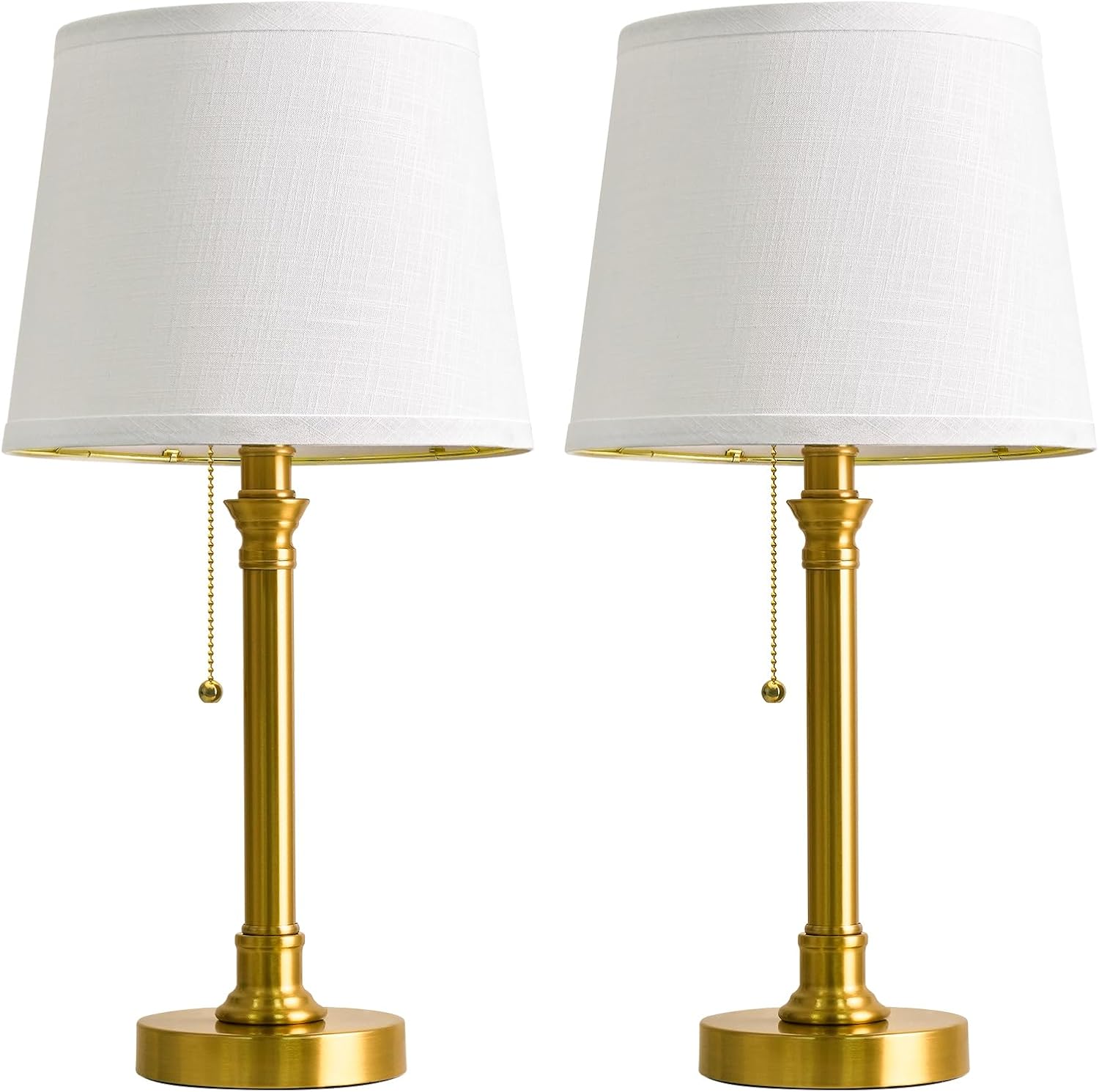 Oneach 19.5" Gold Table Lamp Set of 2, Small Bedside Table Lamps with USB A+C Charging Ports, Pull Chain Switch, Brass Modern Nightstand…