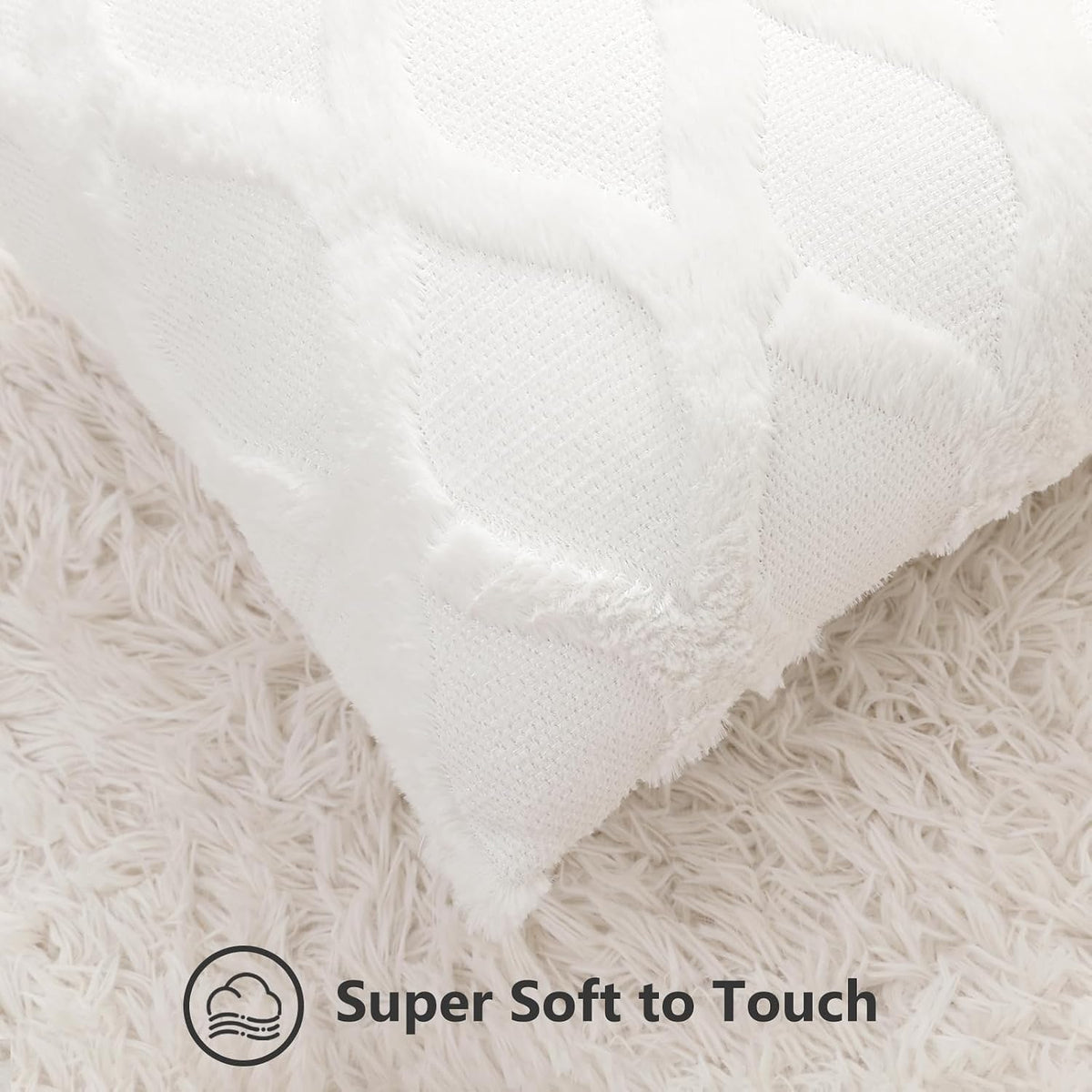 decorUhome Summer Euro Sham Throw Pillow Covers 22x22 Inch Set of 2, Soft Plush Faux Fur Wool Cream White Accent Couch Pillow Covers for Mo…