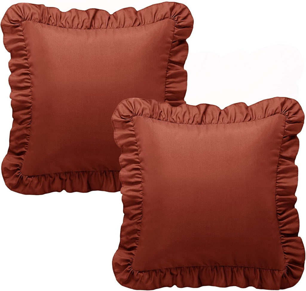 KKJIAF Ruffle Pillow Cases 24x24 Inches, Dusty Orange Square Ruffled Pillow Covers Set of 2, Microfiber Wrinkle Resistant Pillow Shams…