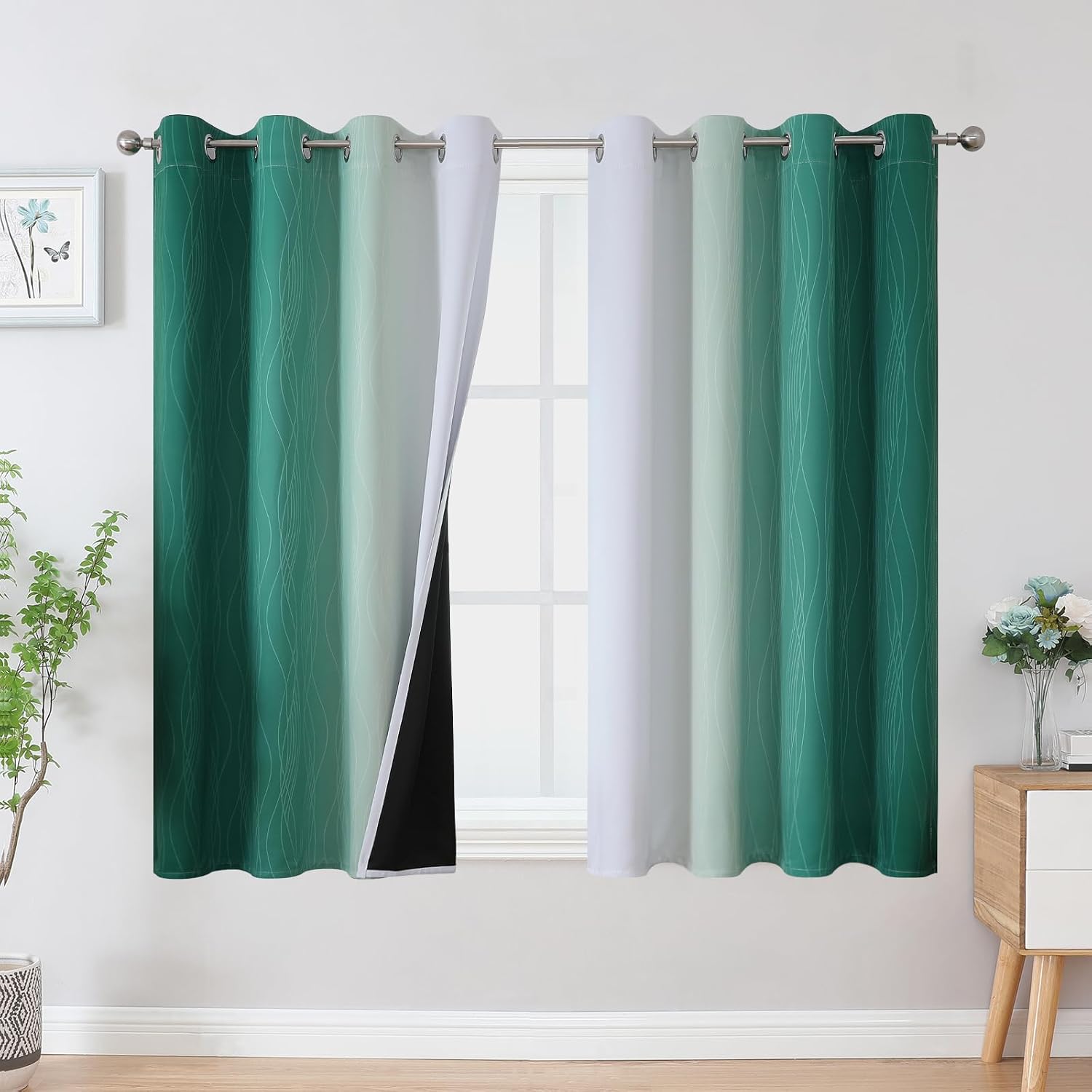 Estelartextiler Estelar Textiler Green and Greyish White Blackout Curtains, Full Light Blocking Gradient Grommet Drapes for Living Room, Th…