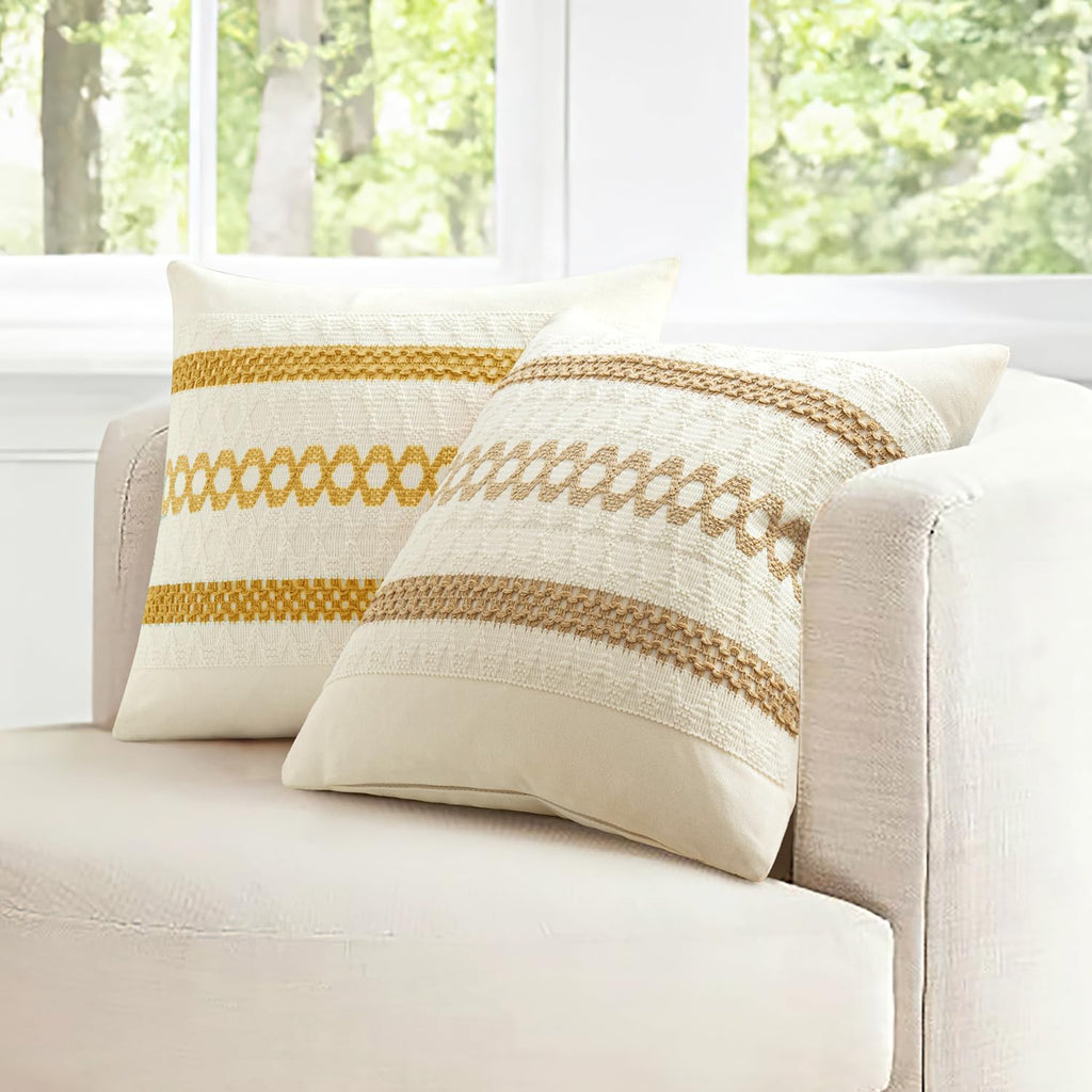 MIULEE Set of 2 Mustard Yellow Boho Decorative Pillow Covers 20x20 Inch Farmhouse Rustic Couch Throw Pillows Modern Spring Cotton Cushion…