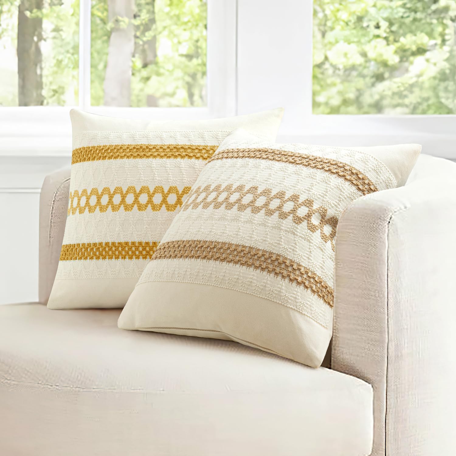 MIULEE Set of 2 Mustard Yellow Boho Decorative Lumbar Pillow Covers 12x20 Inch Farmhouse Rustic Couch Throw Pillows Modern Cotton Cushion…