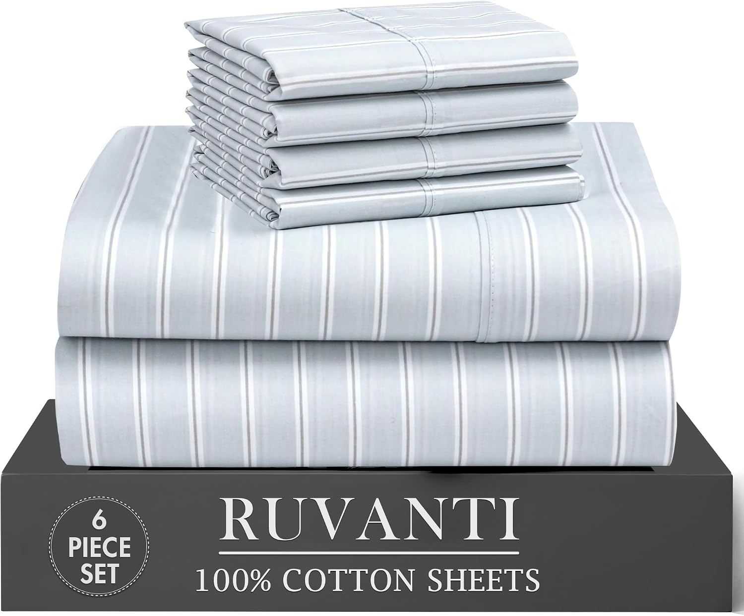 Ruvanti 100% Cotton Percale Sheets Full Size 6 Piece Set, Cooling Bed Sheets for Hot Sleepers, Deep Pocket 16”, Breathable Lightweight & Du…
