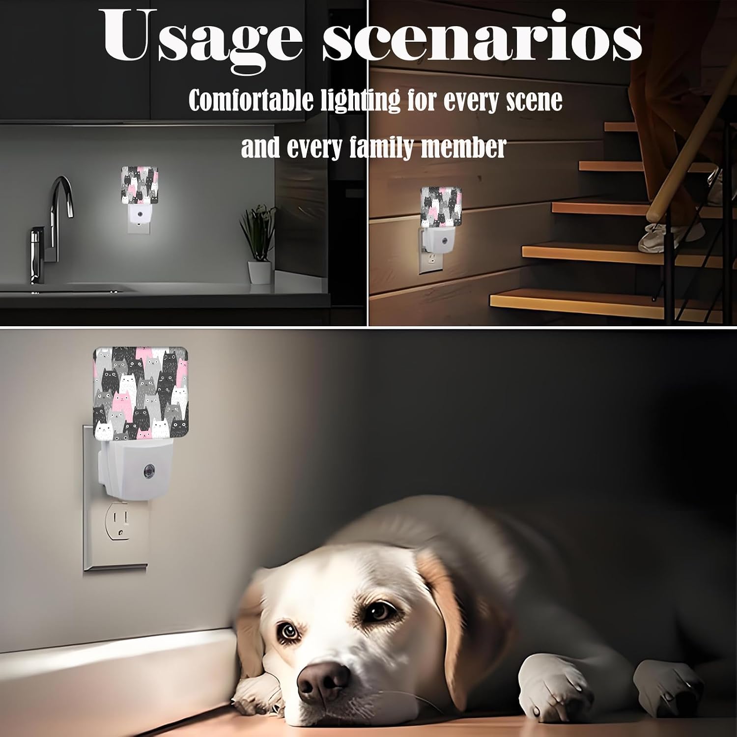 Gray Cartoon Cat Night Light, Plug-in Night Lights with Dusk-to-Dawn Sensor for Stairway, Hallway, Bedroom Sleep Friendly Ideal for…