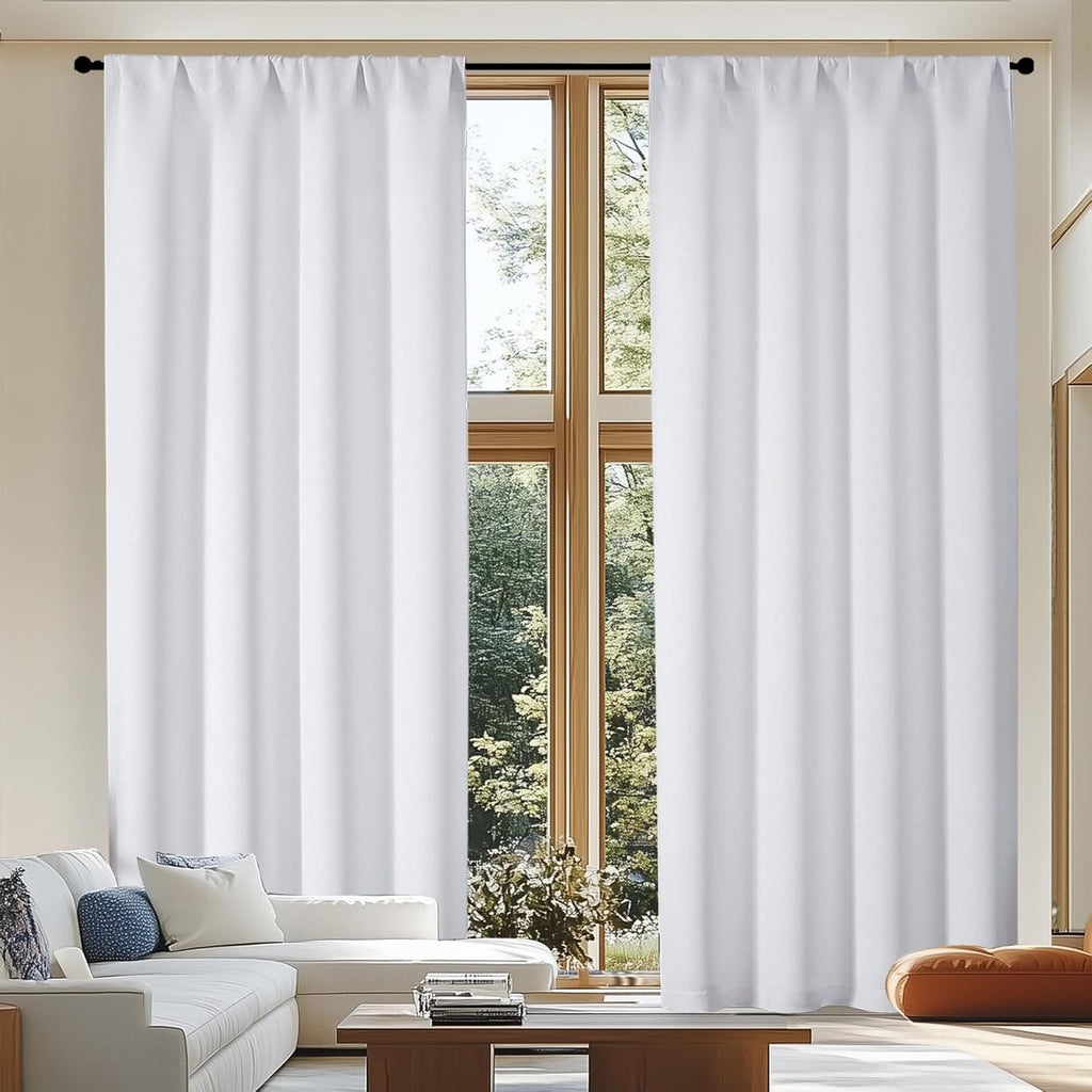 Simplebrand Ava Pure White Curtains for Patio 108 Inches Long 2 Panels Set, Room Darkening Window Treatment, Light Filtering Curtain Drapes…