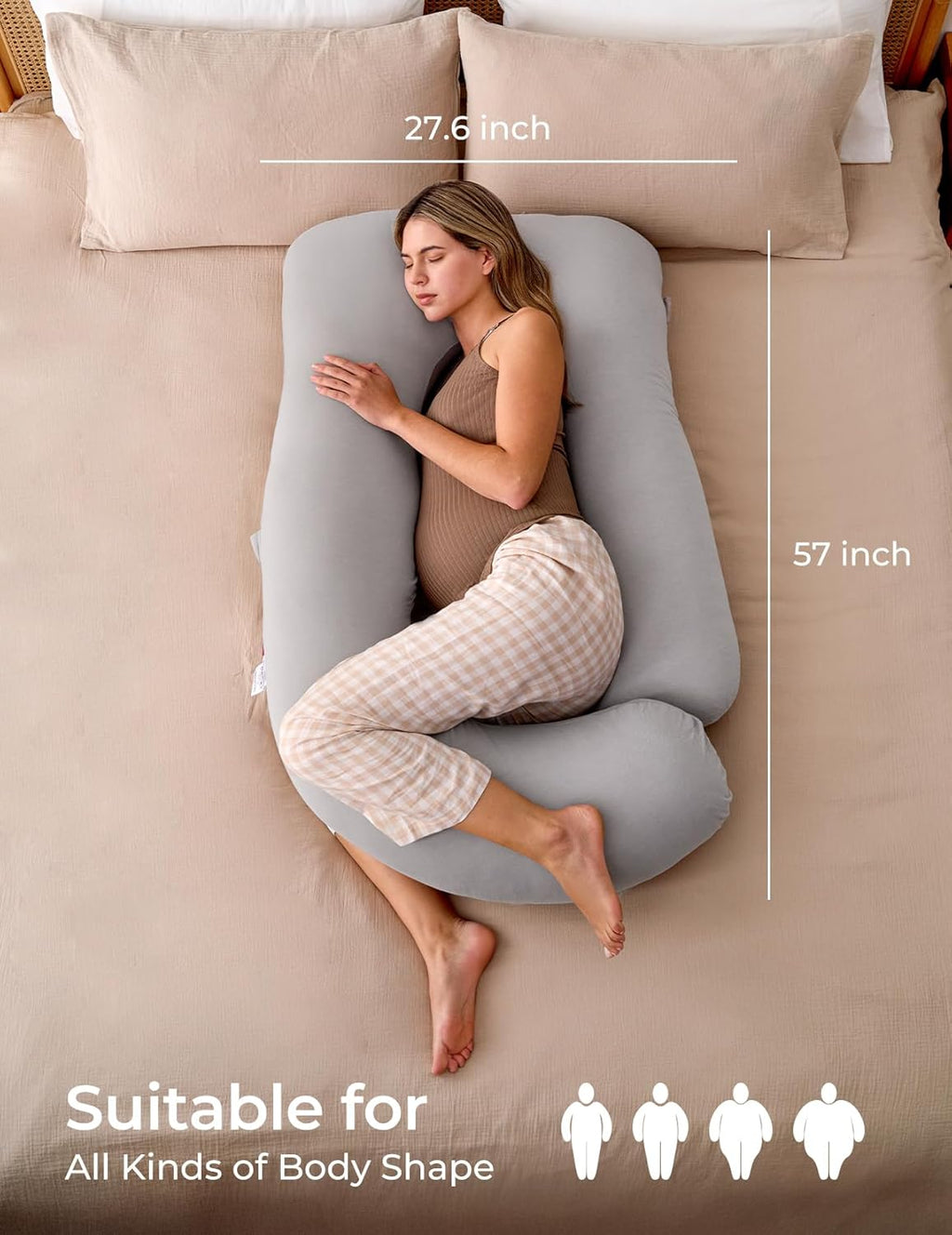 Momcozy Pregnancy Pillows for Sleeping, U Shaped Full Body Pillow for Pregnancy Women with Removable Jersey Cotton Cover, 57 Inch…