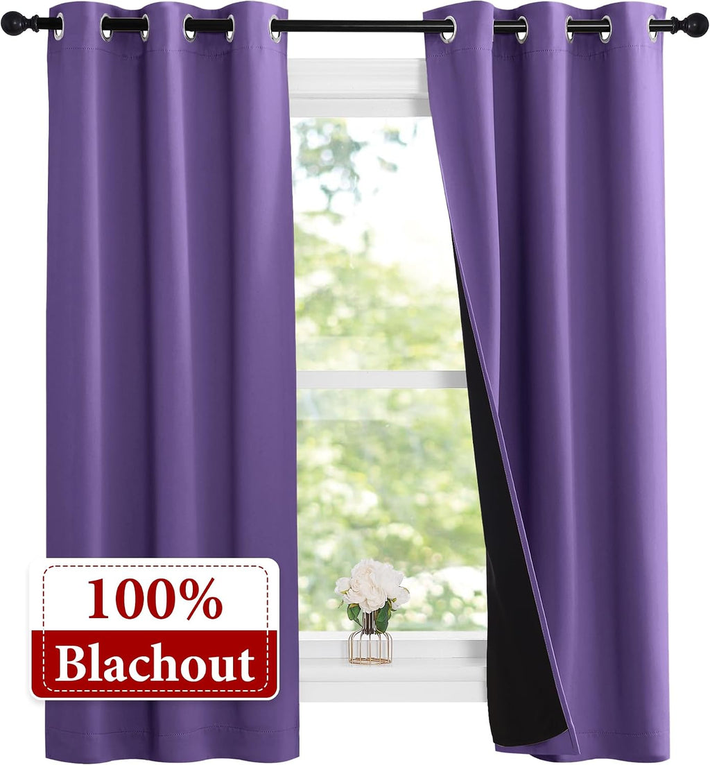 Nicetown Lilac Purple Full Shade Curtain Panels, 37" Wide x 70" Long, Pair of Thermal Insulated & Energy Efficiency Blackout Curtains for L…