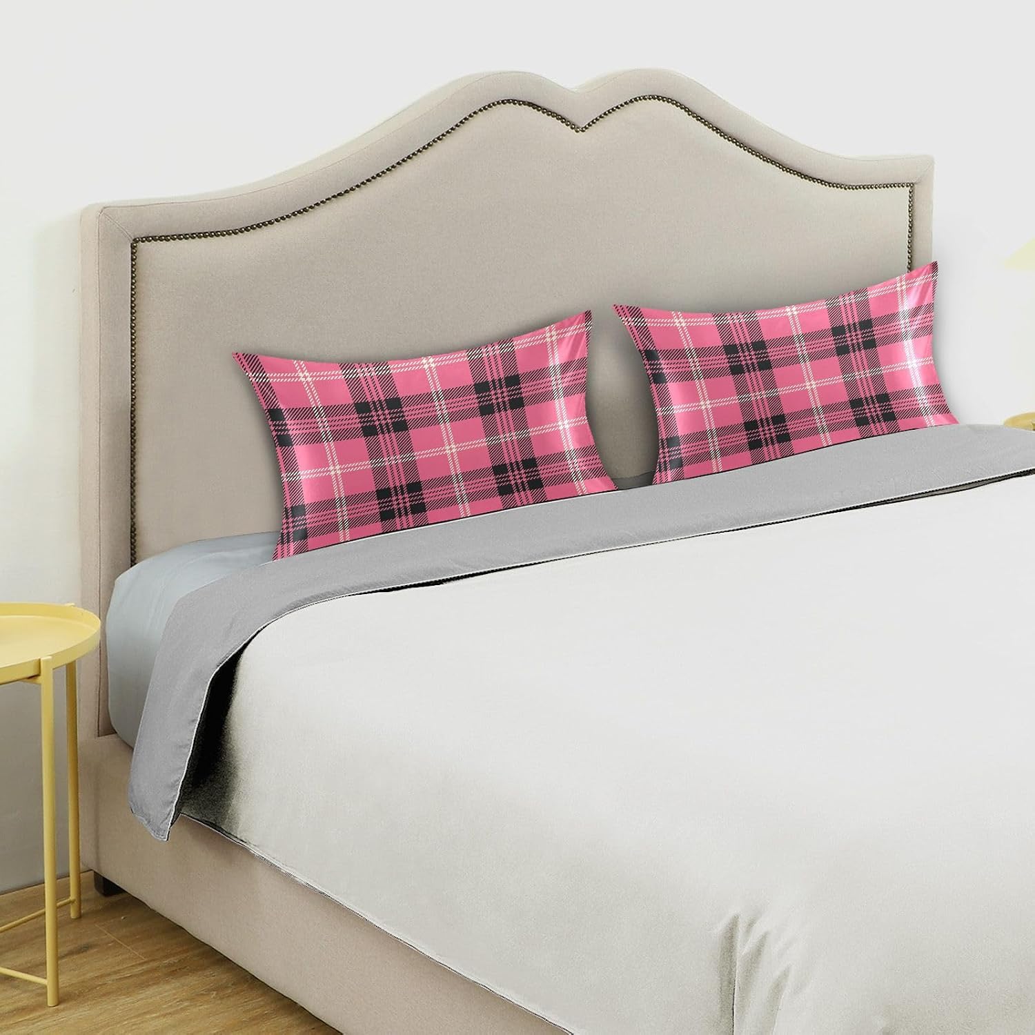 Black Buffalo Plaid Pillow Covers Silk Pillowcase for Hair and Skin Soft and Smooth Cooling Satin Pillowcase Standard Size Pillow Case…