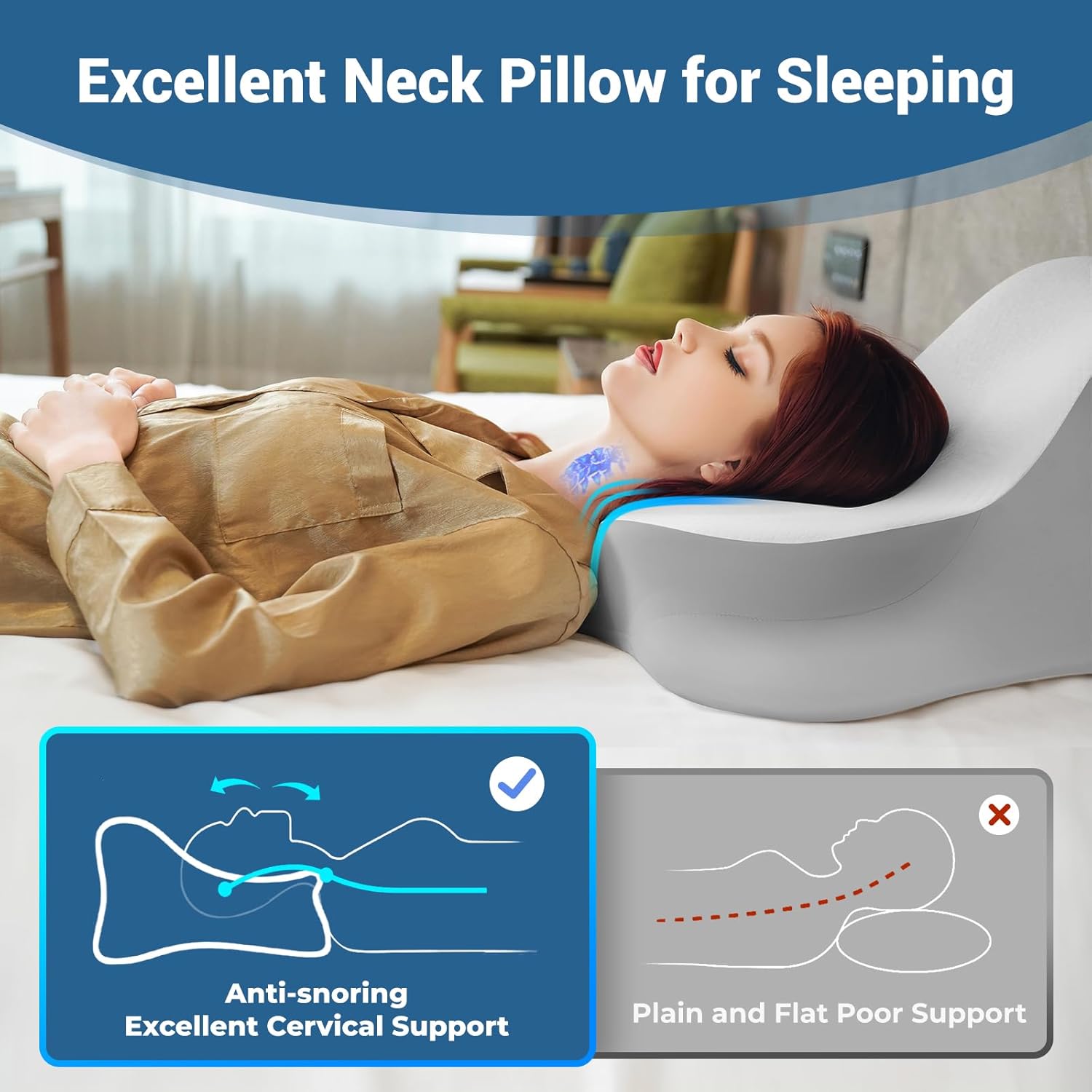 Wogahev Reading Pillow for Bed, Lying, Leaning and Prone, Ergonomic Memory Foam Bed Wedge Pillow for Headboard, Chin & Back Support Pillows…