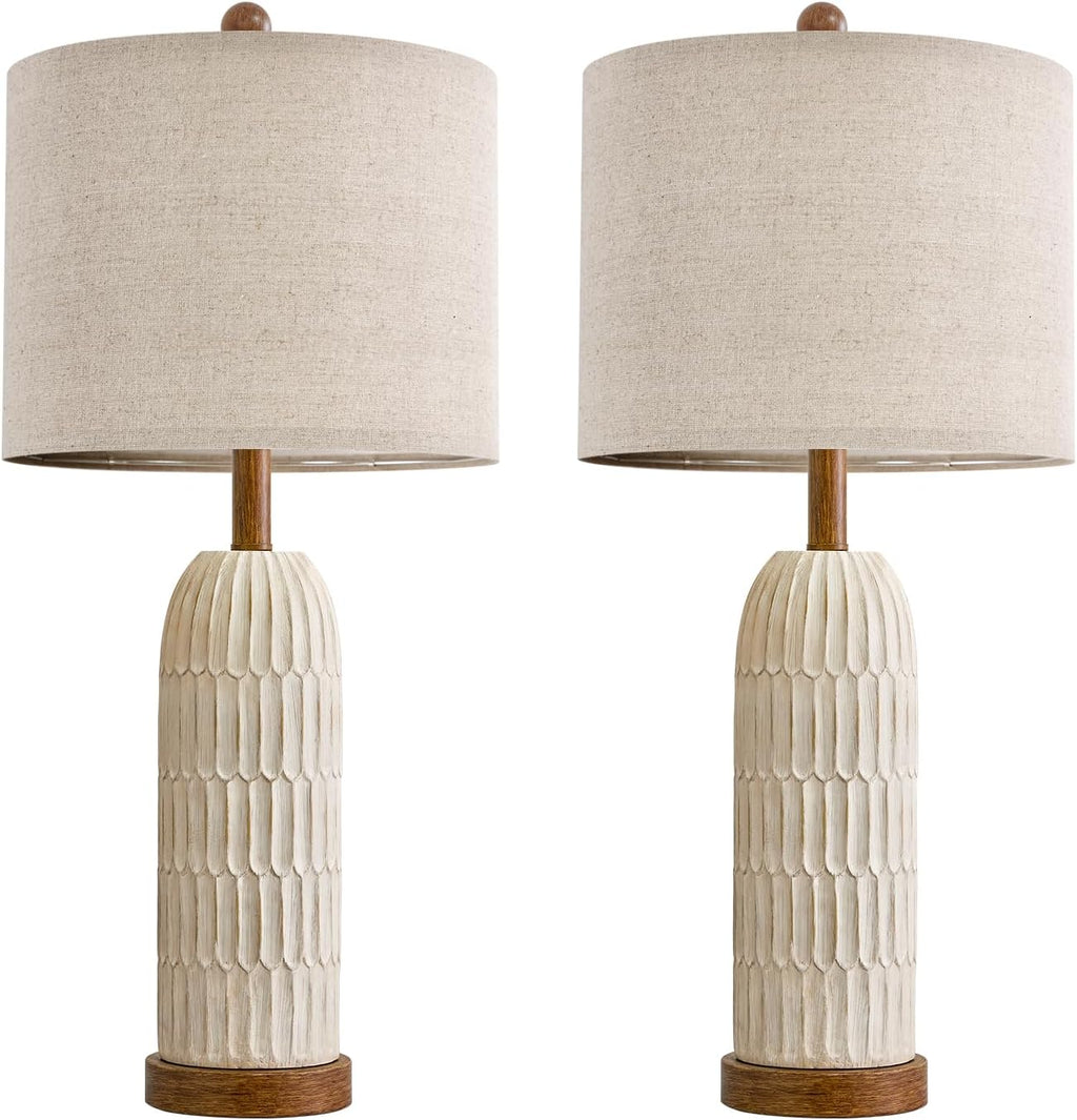 OYEARS 26.5" Bedside Table Lamps Set of 2, Farmhouse Table Lamp with USB A+C Charging Ports, Vintage Nightstand Lamp for Bedrooms and…