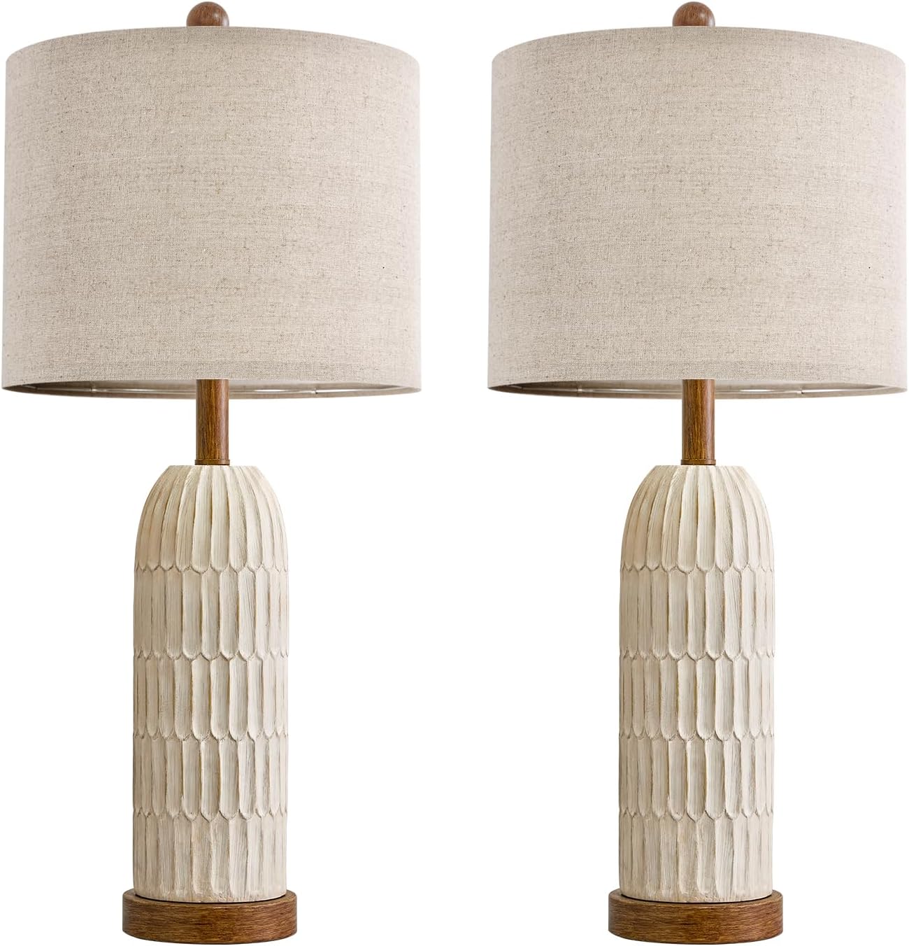 OYEARS 26.5" Bedside Table Lamps Set of 2, Farmhouse Table Lamp with USB A+C Charging Ports, Vintage Nightstand Lamp for Bedrooms and…