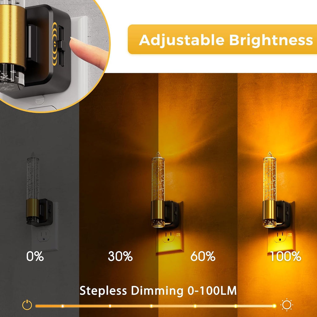 L LOHAS LED Night Light, Amber Candle Night Lights Plug into Wall,2 Pack 0-100 LM Dimmable Nightlight, Plug in Bubble Night Light with…
