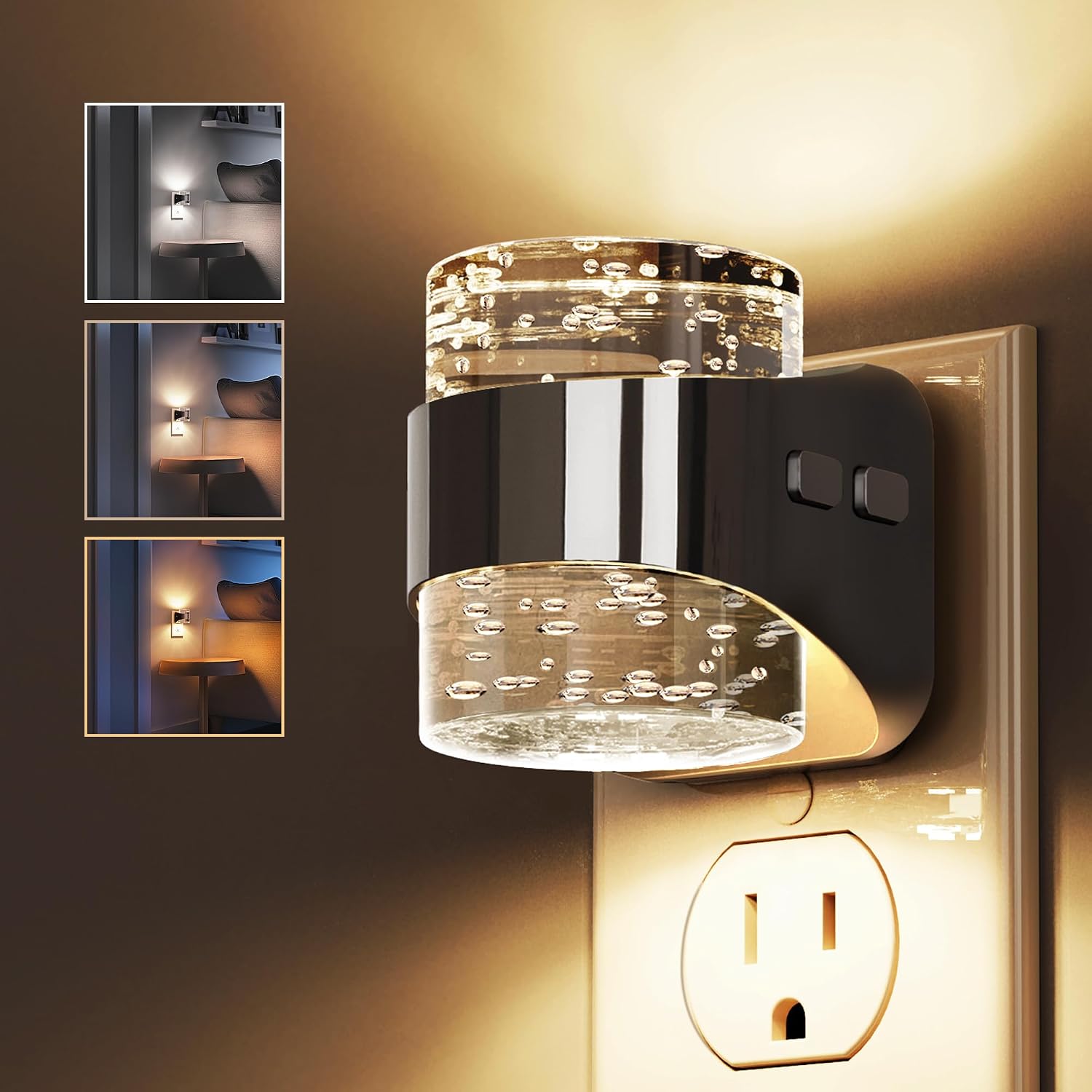 L LOHAS LED 3CCT Night Lights Plug into Wall, 3000K/4000k/5000K Adjustable Color Temperature Night Light, Bubble Nightlight with Dusk to…