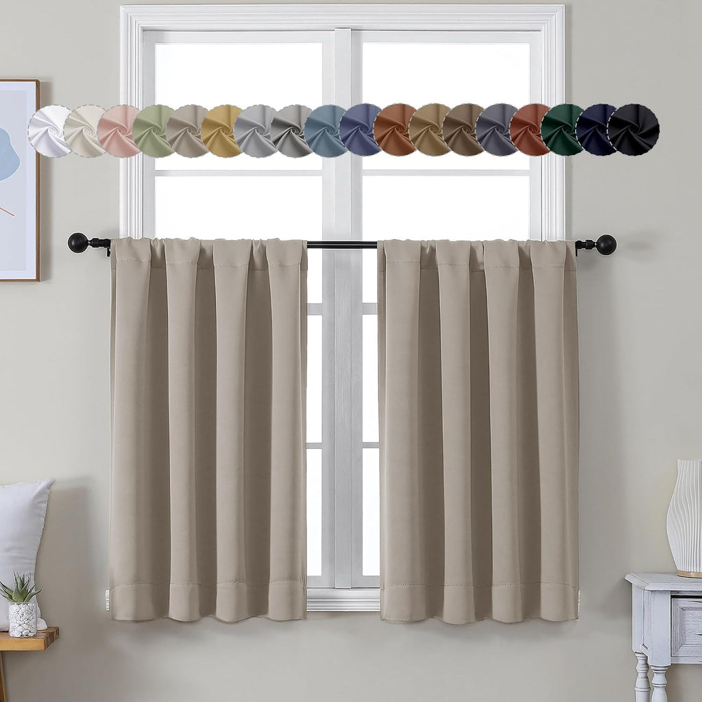 Simplebrand Ava Stone Short 36 Inches Blackout Curtain 2 Panels Set, Half Window Rod Pocket Privacy Curtain Tiers for Kitchen, Curtains Bla…