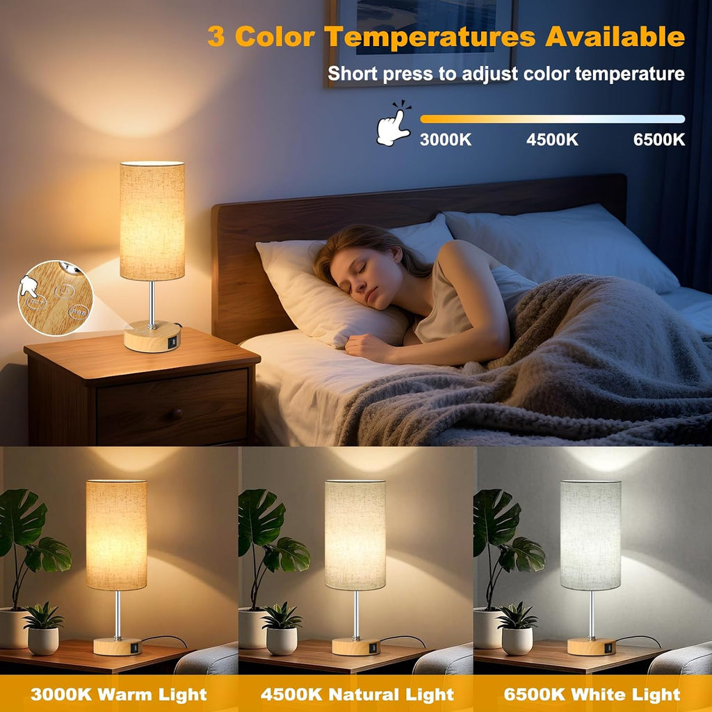 Unicozin Small Table Lamp, 3CCT & 7 RGB Color Changing, Dimmable Nightstand Lamp with Wood Grain Base, Touch Bedsides Lamp for Bedroom…