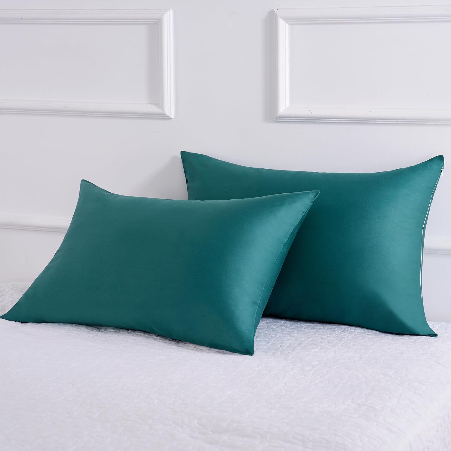 BestSeason Cotton Pillow Protectors/Cover Queen Size with Zipper 2 Pack Teal Blue Pillow Cases Cooling & Breathable Bed Pillow Protectors S…