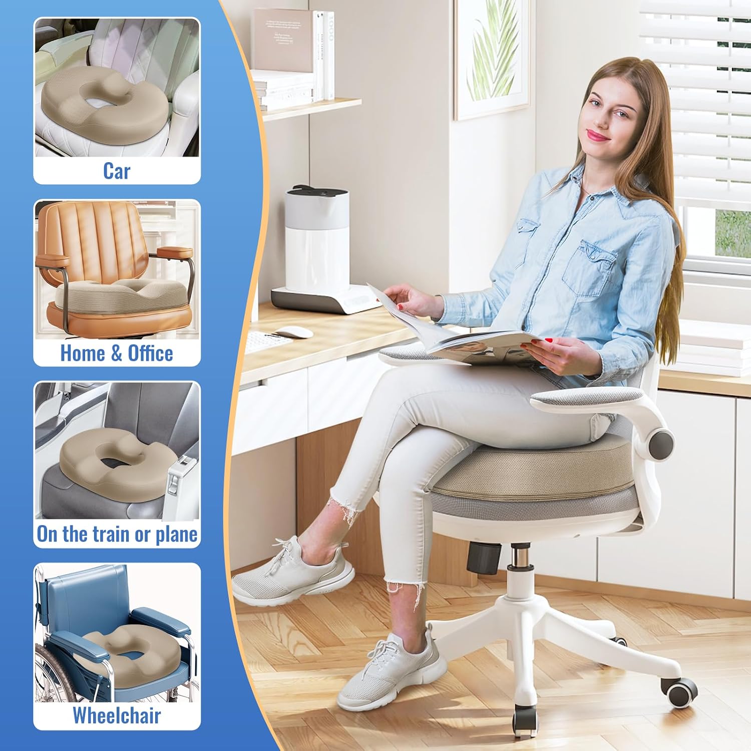 CloudBliss Donut Pillow Seat Cushion Chair Pad for Tailbone and Hemorrhoids, Memory Foam Seat Chair Cushion for Men and Women for Home & Of…