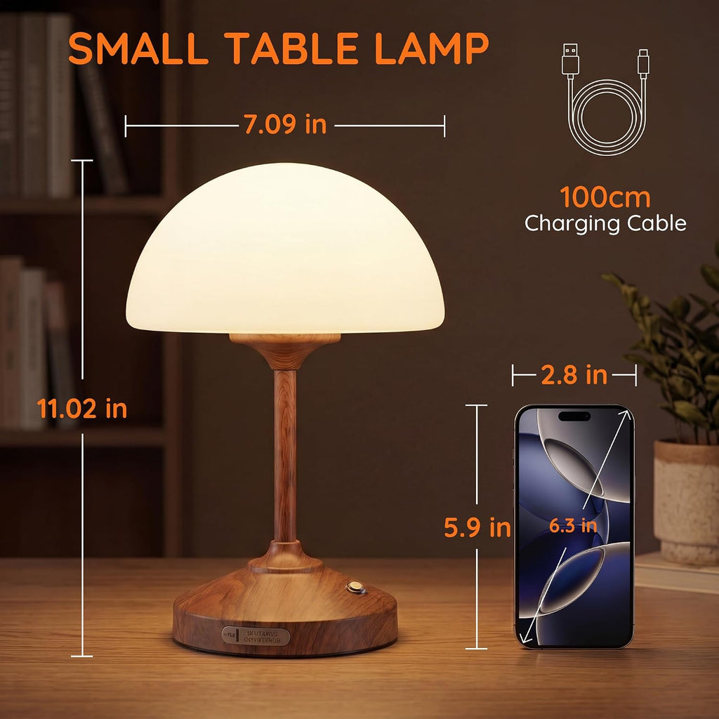 Dawnwake Table Lamp Cordless Lamp for Bedroom, Small Bedside Desk Lamp,5000mAh Rechargeble Battery Operated Dimmable Table Lamps, Glass…