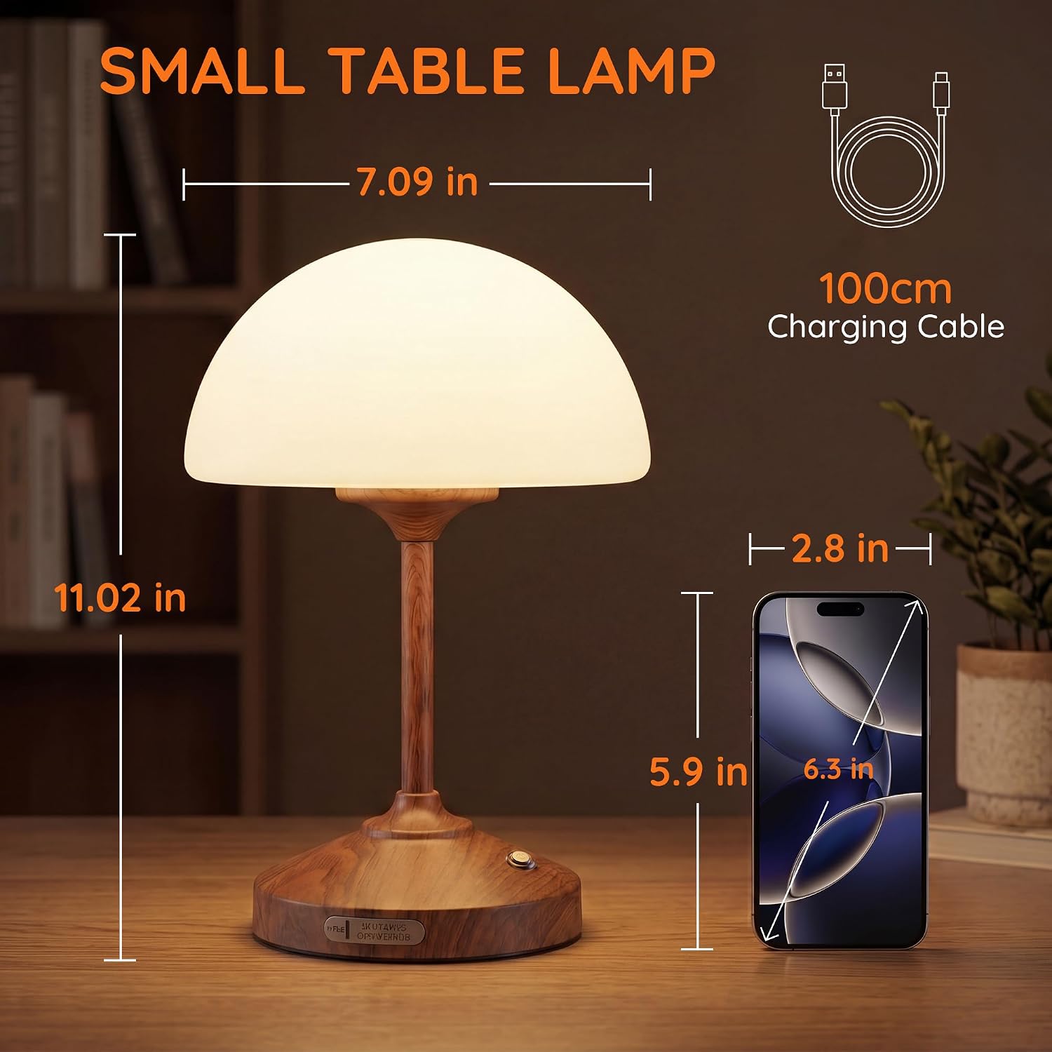 Dawnwake Table Lamp Cordless Lamp for Bedroom, Small Bedside Desk Lamp,5000mAh Rechargeble Battery Operated Dimmable Table Lamps, Glass…