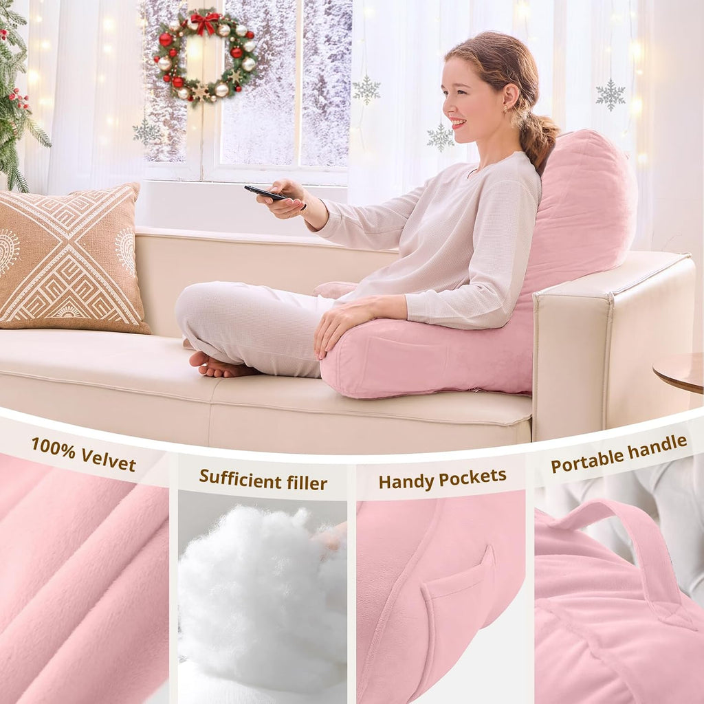 Sasttie Reading Pillow for Bed - 23 Inch, Back Pillow for Bed Sitting Up, Back-Rest Support Cushion with Side Pockets and Arms, Dorm Essent…