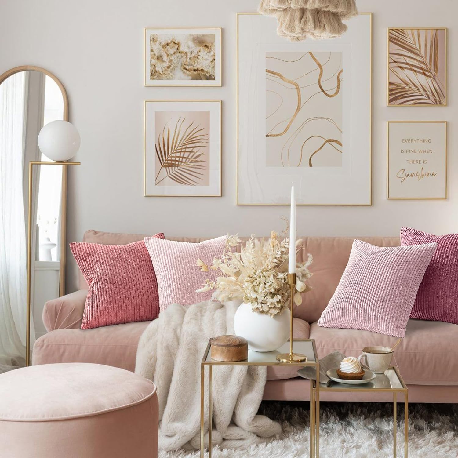 Topfinel Pink Throw Pillow Covers 12x12 Inch Set of 4, Soft Farmhouse Corduroy Decorative Cushion Cover, Square Cute Pillow Case for Gril's B…