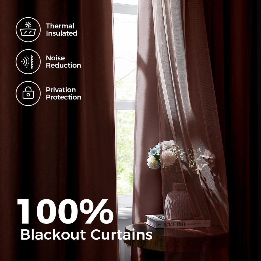 Swandream 100% Blackout Curtains for Bedroom, Double Layer Pink Curtains, Black Out Curtain 63 inch Long with Sheer Overlay for Living Room…