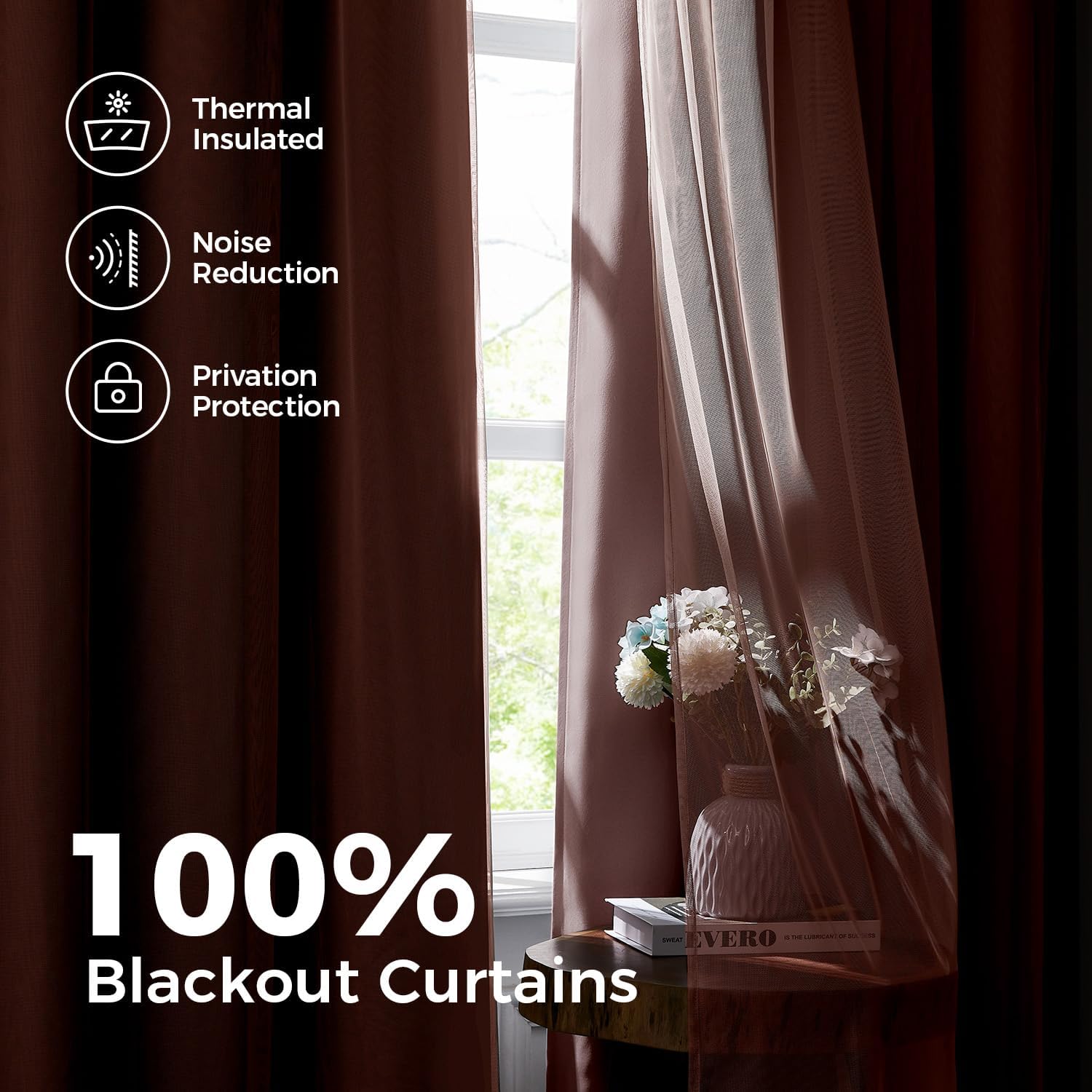 Swandream 100% Blackout Curtains for Bedroom, Double Layer Pink Curtains, Black Out Curtain 84 inch Long with Sheer Overlay for Living Room…
