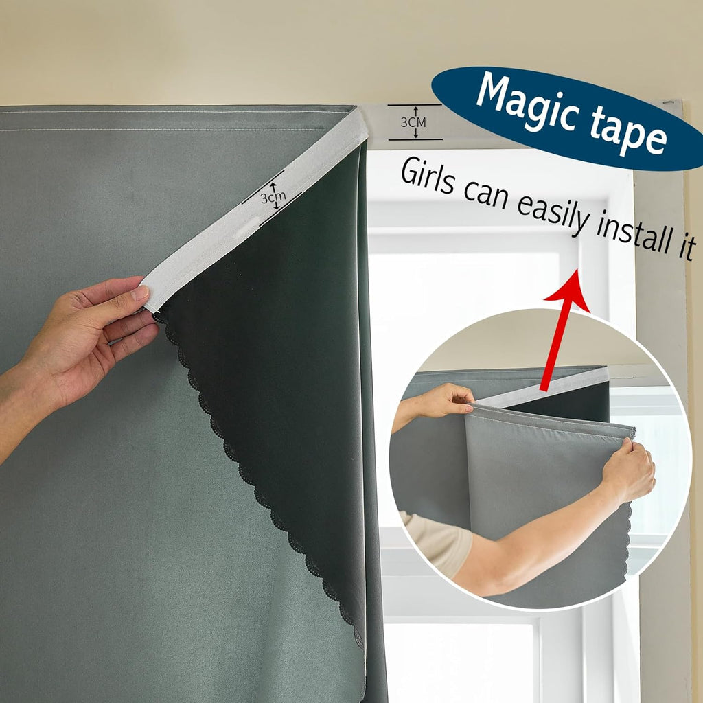Jilron Magic Tape Stick on Portable Curtains for Windows, Bedroom Blackout Curtains for - Thermal Lnsulated No Drill Curtains Room Darkening…