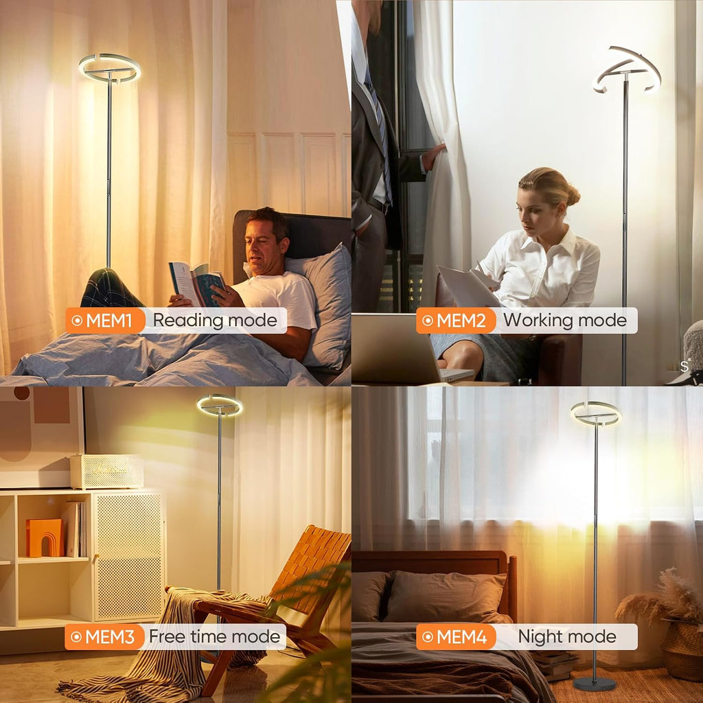 SIBRILLE Gunmetal Gray LED Floor Lamp - Rotatable Standing Lamp for Living Room Bedroom, 22W Dimmable Floor Readig Light with…