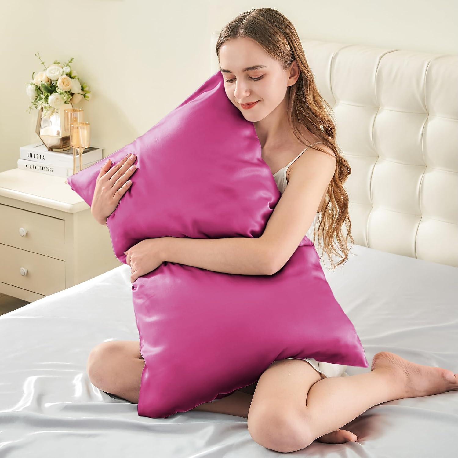 Infiixso Silk Pillow Cases 2 Pack Standard Size, Ultra Smooth & Soft Mulberry Silk Pillow Case for Hair and Skin, Breathable Cooling Silk P…