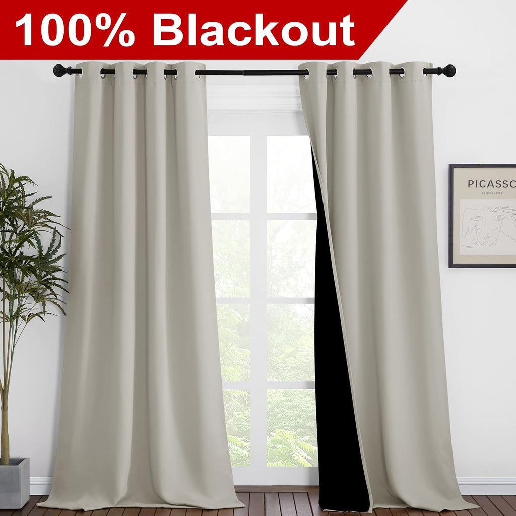 Nicetown Natural Blackout Curtains 90 inches Long, Full Light Blocking Drapes with Black Liner for Nursery, Thermal Insulated Draperies for…