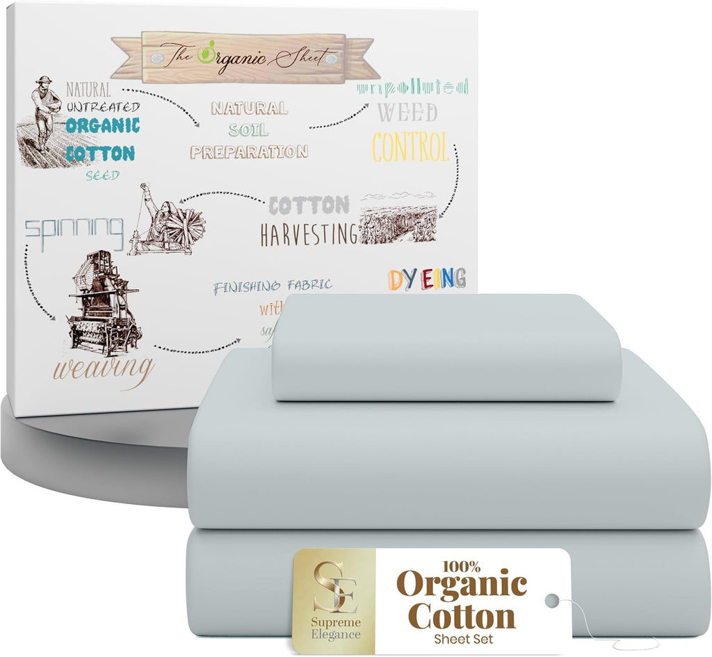 SupremeElegence Supreme Elegance 3Pc 100% Organic Cotton Twin Bed Sheets Set - Cooling Percale for Hot Sleepers, Crisp & Breathable Sheets…