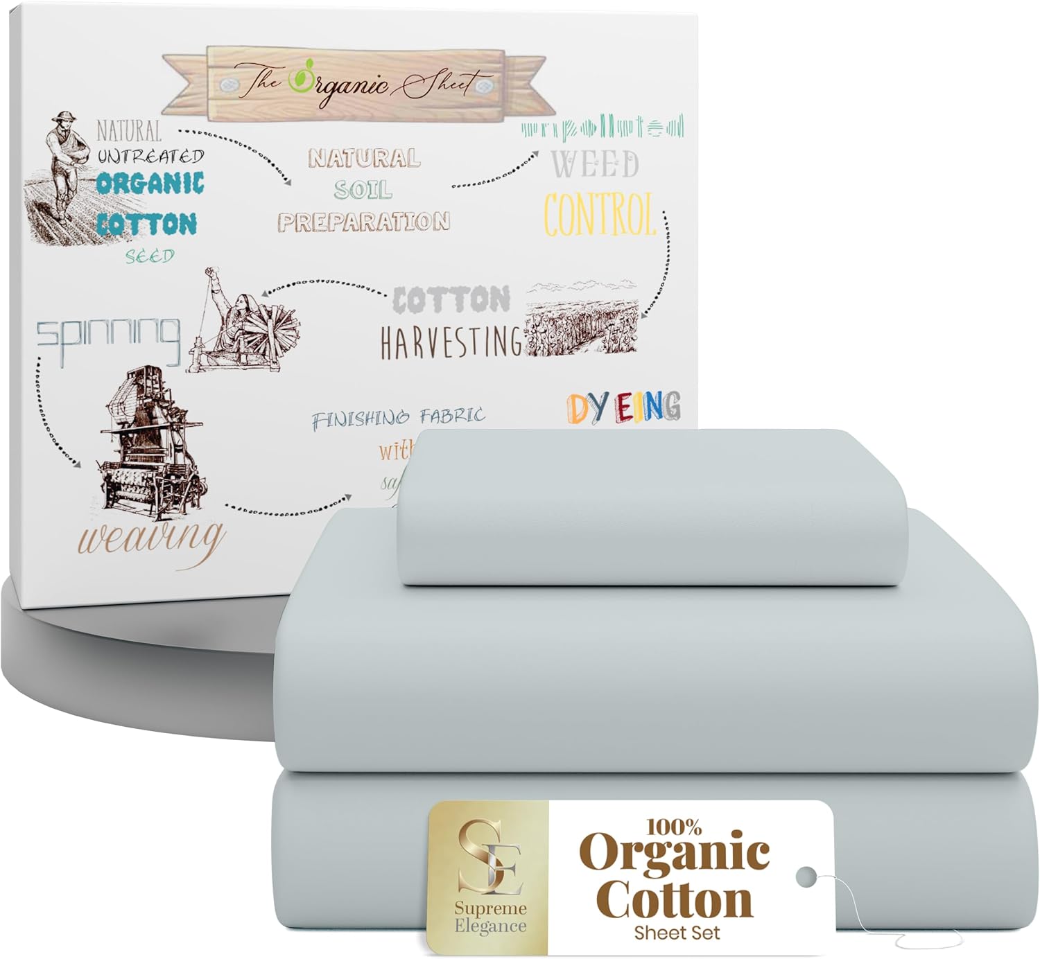 SupremeElegence Supreme Elegance 3Pc 100% Organic Cotton Twin Bed Sheets Set - Cooling Percale for Hot Sleepers, Crisp & Breathable Sheets…