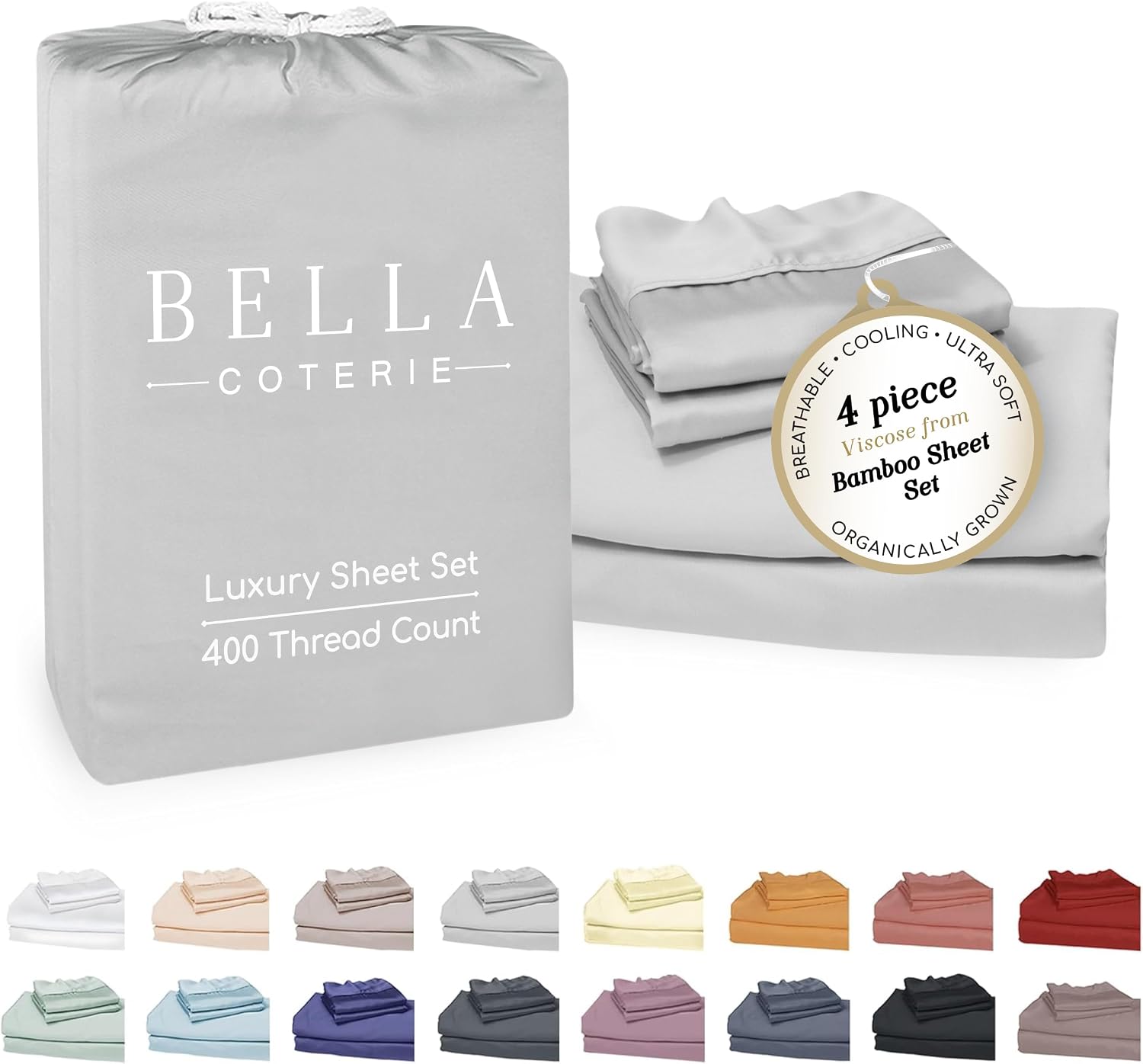 Bella Coterie Luxury Bamboo Viscose Full Size Sheet Set | 100% Organically Grown | Ultra Soft | Cooling for Hot Sleepers | 18" Deep…