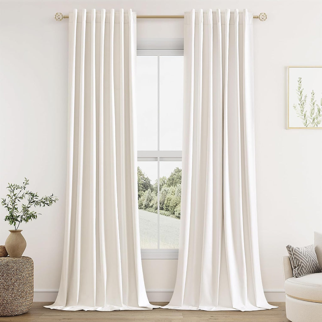 Guken Ivory 100% Blackout Curtains 84 Inch Length 2 Panels Set for Living Room Bedroom Back Tab Thermal Insulated Black Out Linen Drapes Ro…
