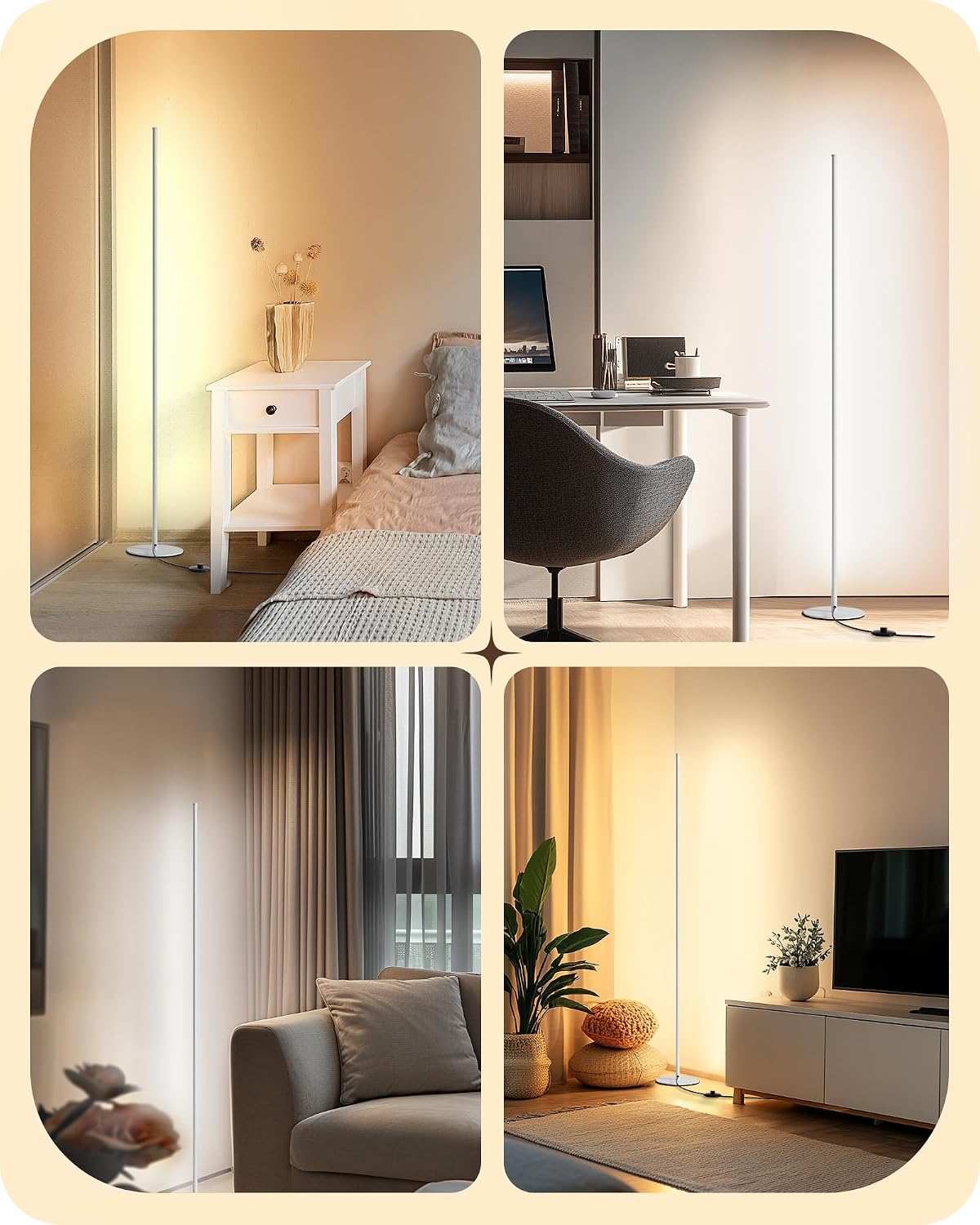 EDISHINE LED Corner Floor Lamp, Minimalist Dimmable Light with Remote, 57.5 Inches Tall Floor Lamps for Living Room, Bedroom, Home…
