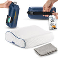 alkamto Travel & Camping Comfortable Memory Foam Pillow – Easy to Carry Portable Bag – Temperature Regulating Pillow Case (White Contour…