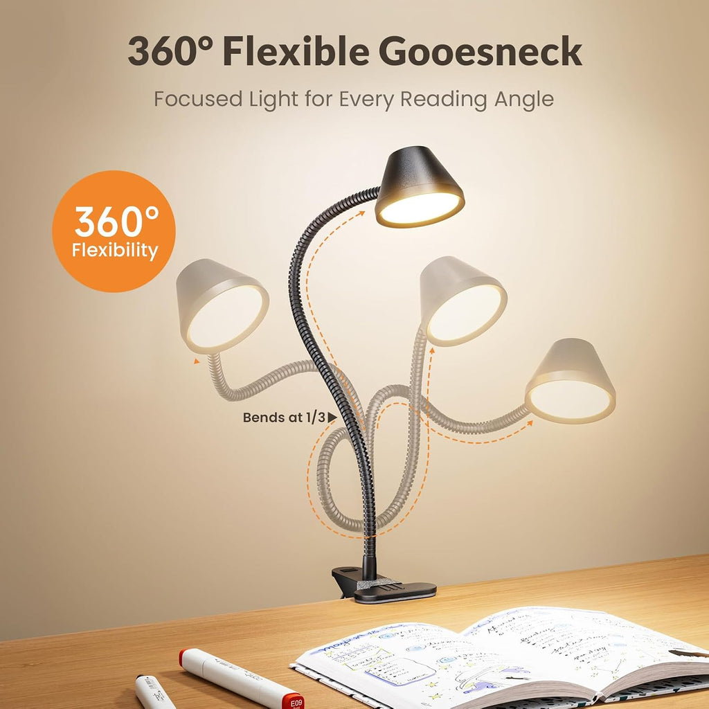 Lepower Clip on Light, 7W Reading Lights for Books in Bed with 5 Colors & Stepless Dimming, RG0 Eye-comfort, Amber Glow Light & Auto…