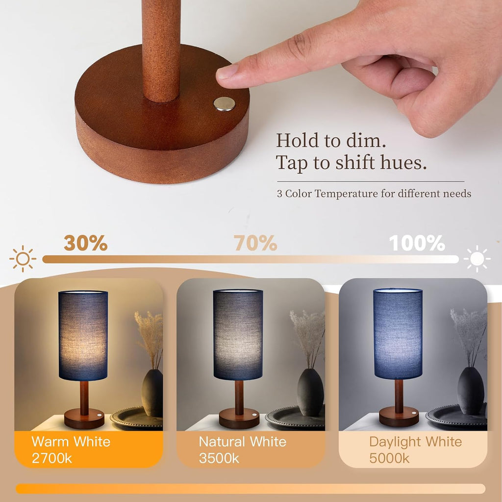 LALISU Small Table Lamp Nightstand Lamp Linen Lampshade Bedroom Wood Base Small Bedside Lamp for Night Stands, Desk Lamps for Reading…
