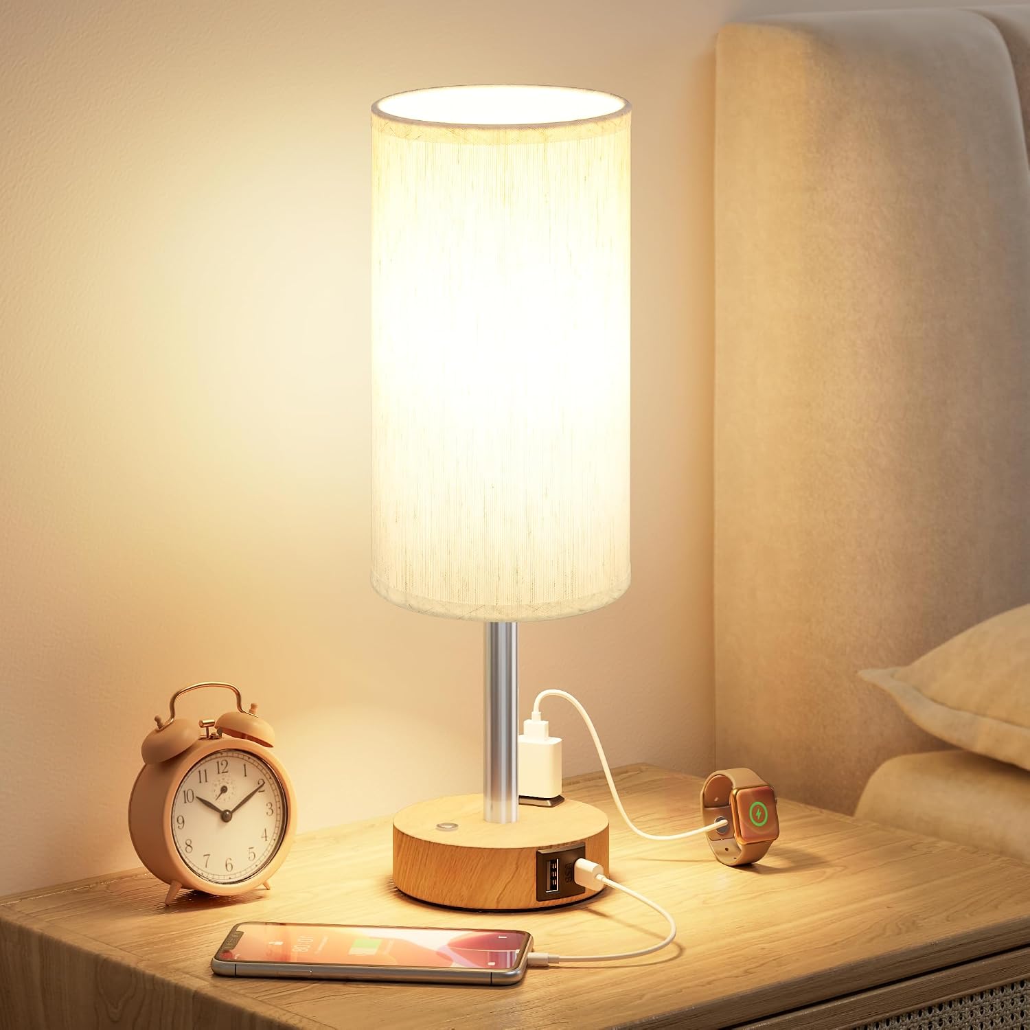 Aooshine Touch Bedside Table Lamp with Memory - Stepless Dimmable Lamp for Bedroom, Small Nightstand Lamp with Dual USB Charging Ports and…
