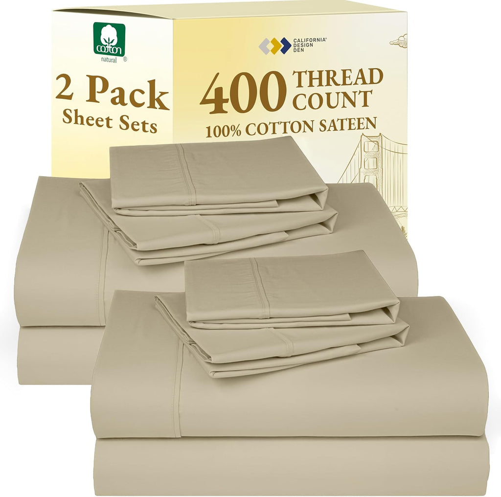 CaliforniaDesignDen California Design Den Pack of 2 King Sheets - 400 Thread Count, Soft 100% Cotton Sateen, Deep Pocket King Size Sheet Se…